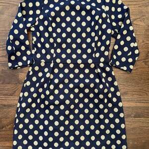 Boden Women’s Navy Blue Gold Polka Dot Dress 3/4 Sleeve Knee Length